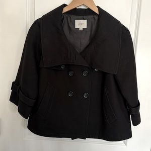 LOFT Cropped Black Cropped Pea Coat Jacket, Pockets, Sz Medium